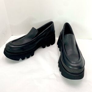 Paloma Barcelo Womens Eu 41 10.5 Shoes Loafers Black Leather Platform Chunky Lug